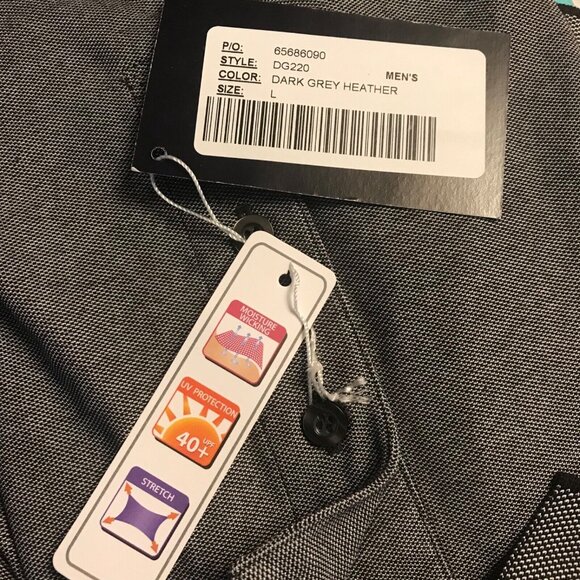 Devon & Jones Polo Shirt Men's Golf Lg Gray Heather UV 40+ Moisture Wicking NWT - Picture 4 of 9